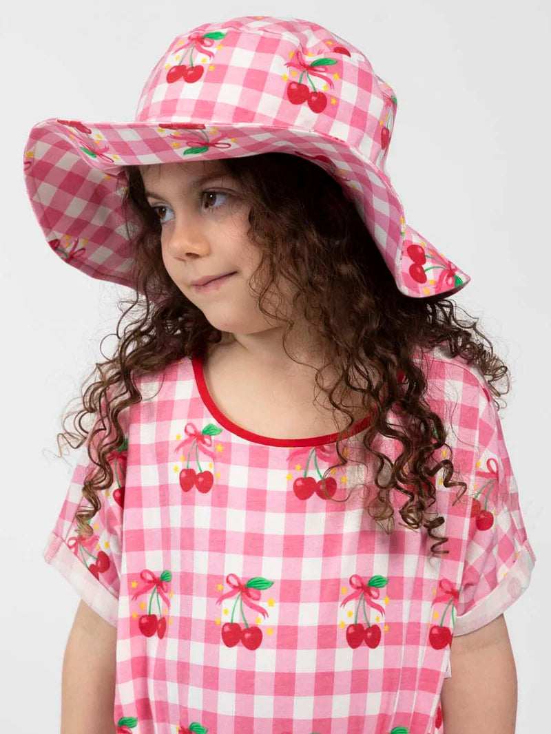 Cherry Gingham Ponytail Hat