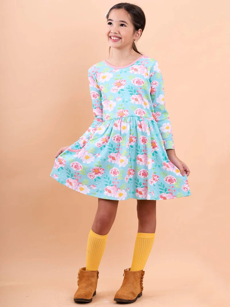 Emily Blue Watercolour Jersey Dress