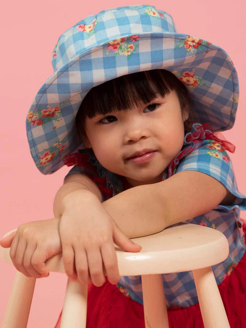 Floral Gingham Ponytail Hat