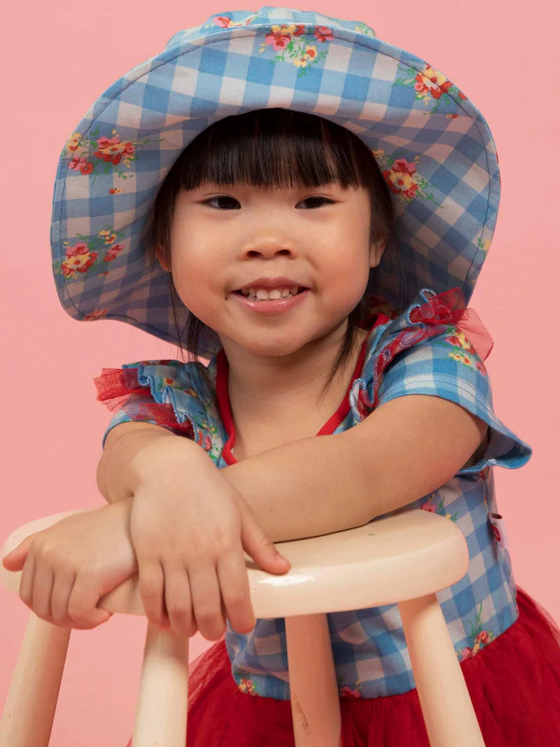 Floral Gingham Ponytail Hat