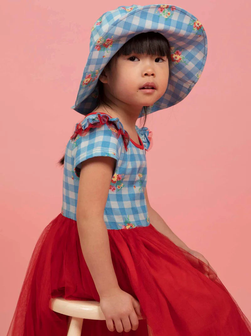 Floral Gingham Ponytail Hat