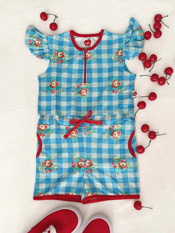 Floral Gingham Jersey Playsuit