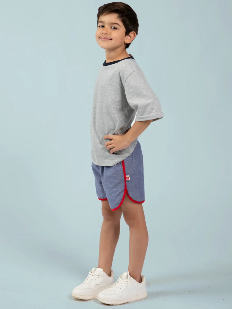 Grey Marle Tee with Navy Binding 3078