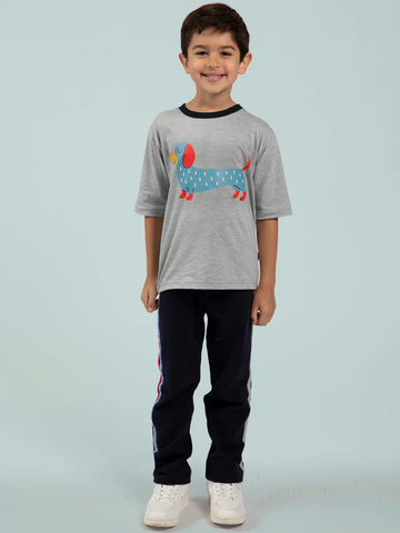 Blue Sausage Dog Tee with Navy Binding
