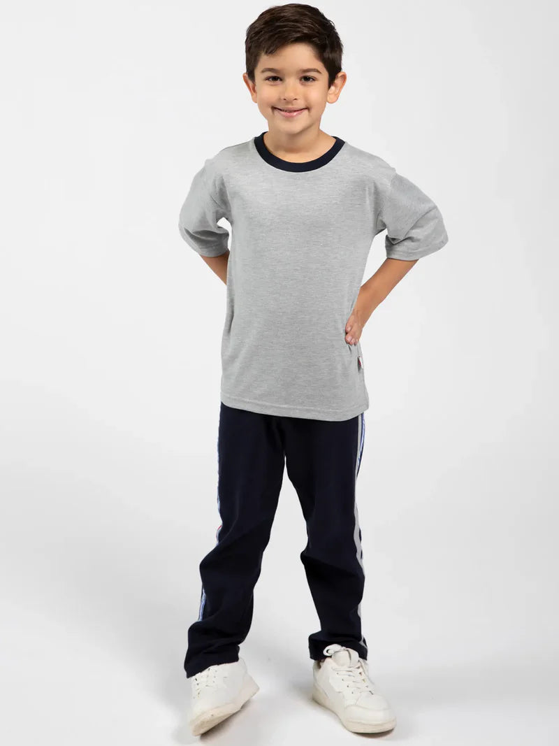 Grey Marle Tee with Navy Binding 3078