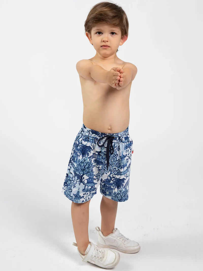 Kyoto Print Drawstring Tie Shorts