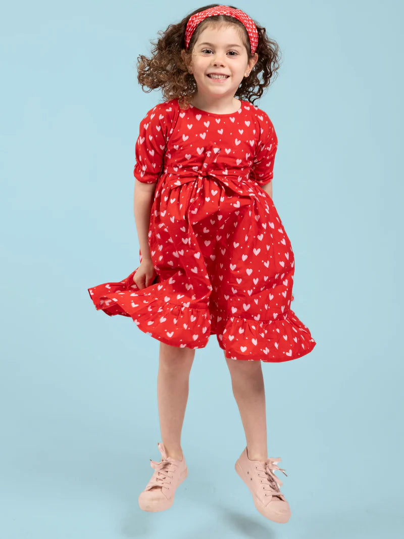 Red & Pink Heart Midi Dress