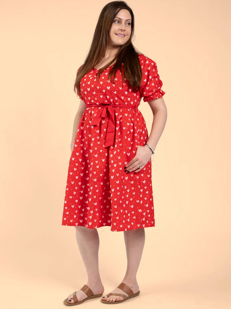 Pink & Red Heart Women's Midi Dress