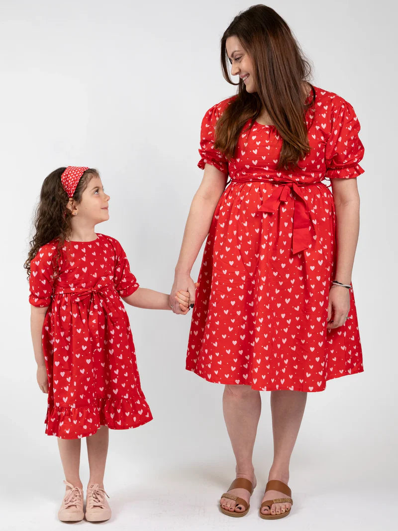 Red & Pink Heart Midi Dress