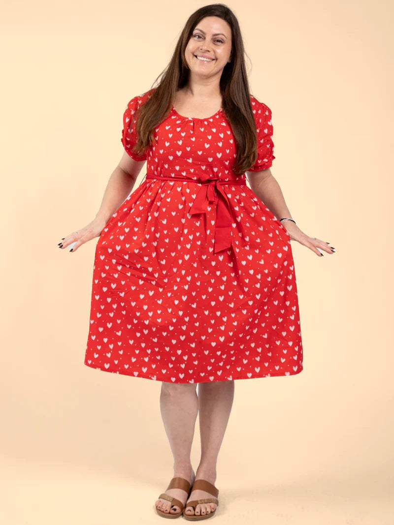 Pink & Red Heart Women's Midi Dress