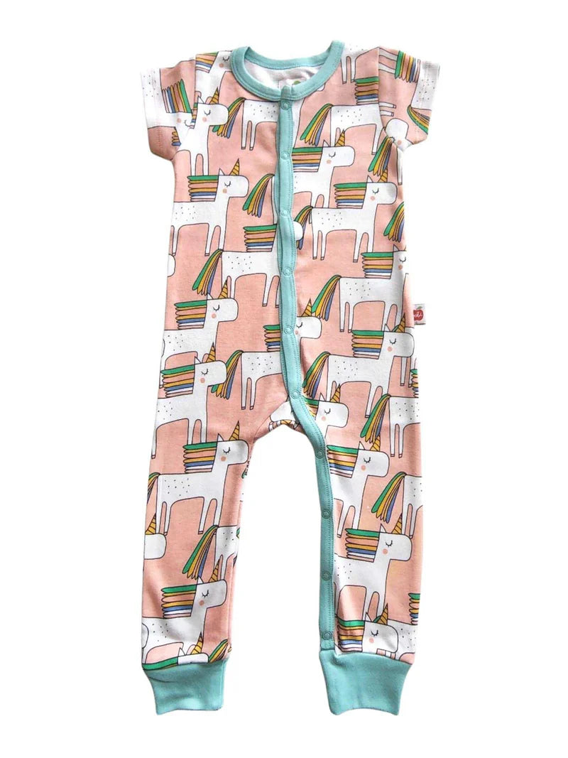 Misha Short Sleeve Jersey Romper Pink Unicorn