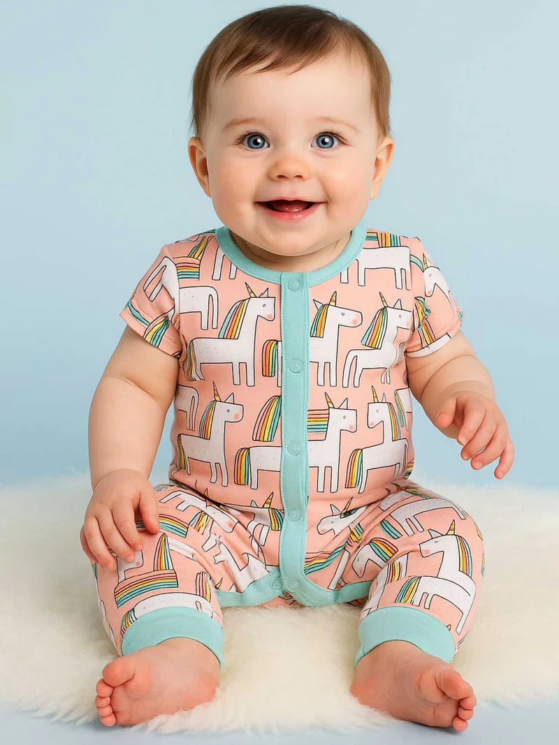 Misha Short Sleeve Jersey Romper Pink Unicorn