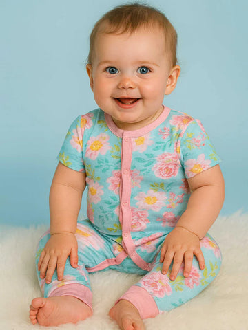 Misha Blue Watercolour Short Sleeve Romper