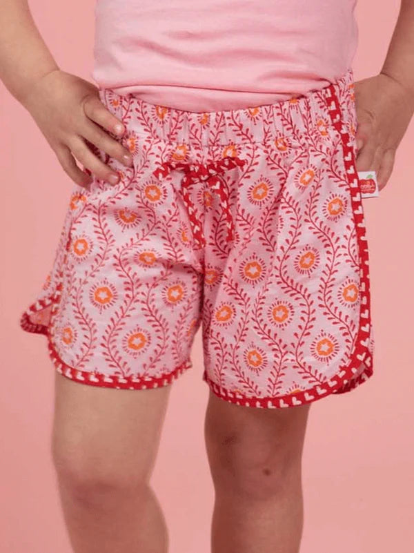 Woodblock Flower Curved Shorts