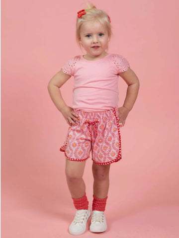 Woodblock Flower Curved Shorts