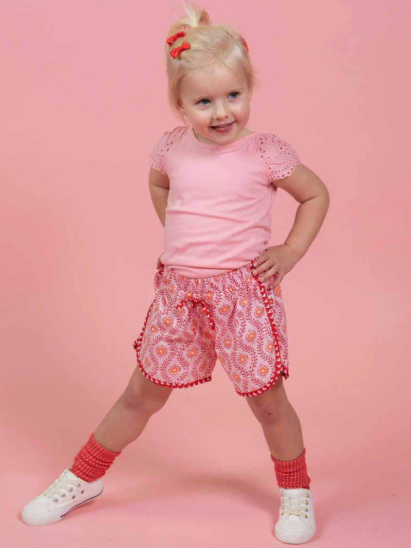 Woodblock Flower Curved Shorts