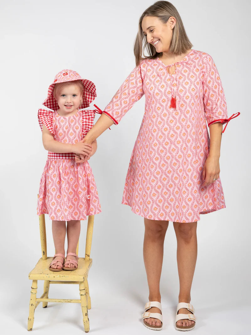 Woodblock Flower Chloe Ponytail Hat